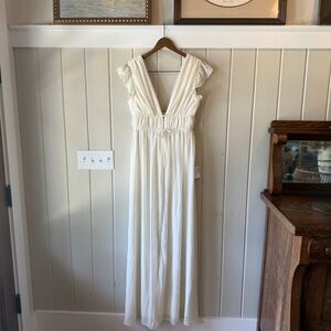 Lulu's Ivory V-Neck Flutter Sleeve Wedding Dress